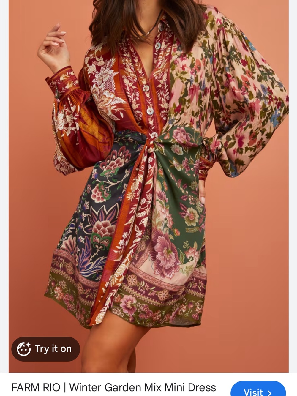 FARM Rio Mixed Floral Patchwork Mini Dress - Green, Pink, Burgundy